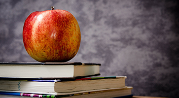An apple on the books indicates education & startup learning.