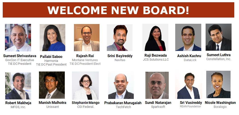 A welcome banner image to TiE DC’s newly elected board for 2023.