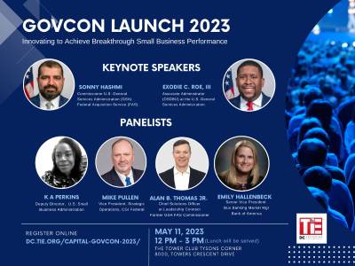 Invitation for the TIE DC CAPITAL GOVCON 2023, a two-day event.
